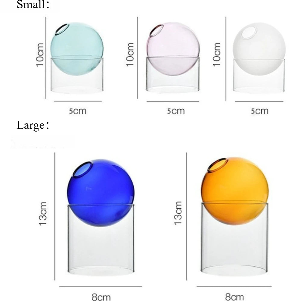 Nordic Colored Glass Decorative Vase Spherical Hydroponic Flower Planter for Home Desk Decor Modern Tabletop Flower Arrangement
