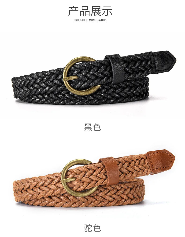 1.8x105cm Fashion Woven Thin Belt Vintage Jeans Dress Accessories Simple Pin Buckle Waistband for Women
