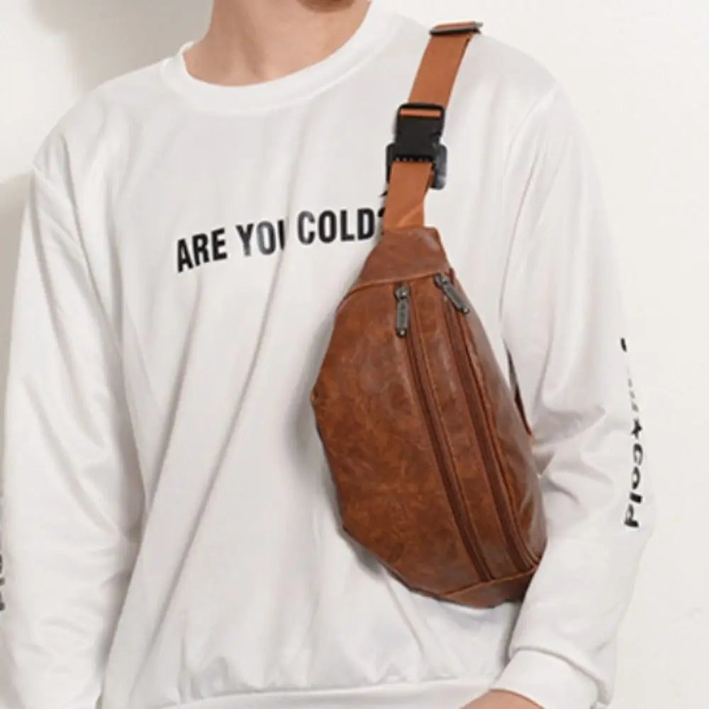 Men's Vintage PU Leather Waist Bag — Retro Fanny Pack & Crossbody Chest Bag