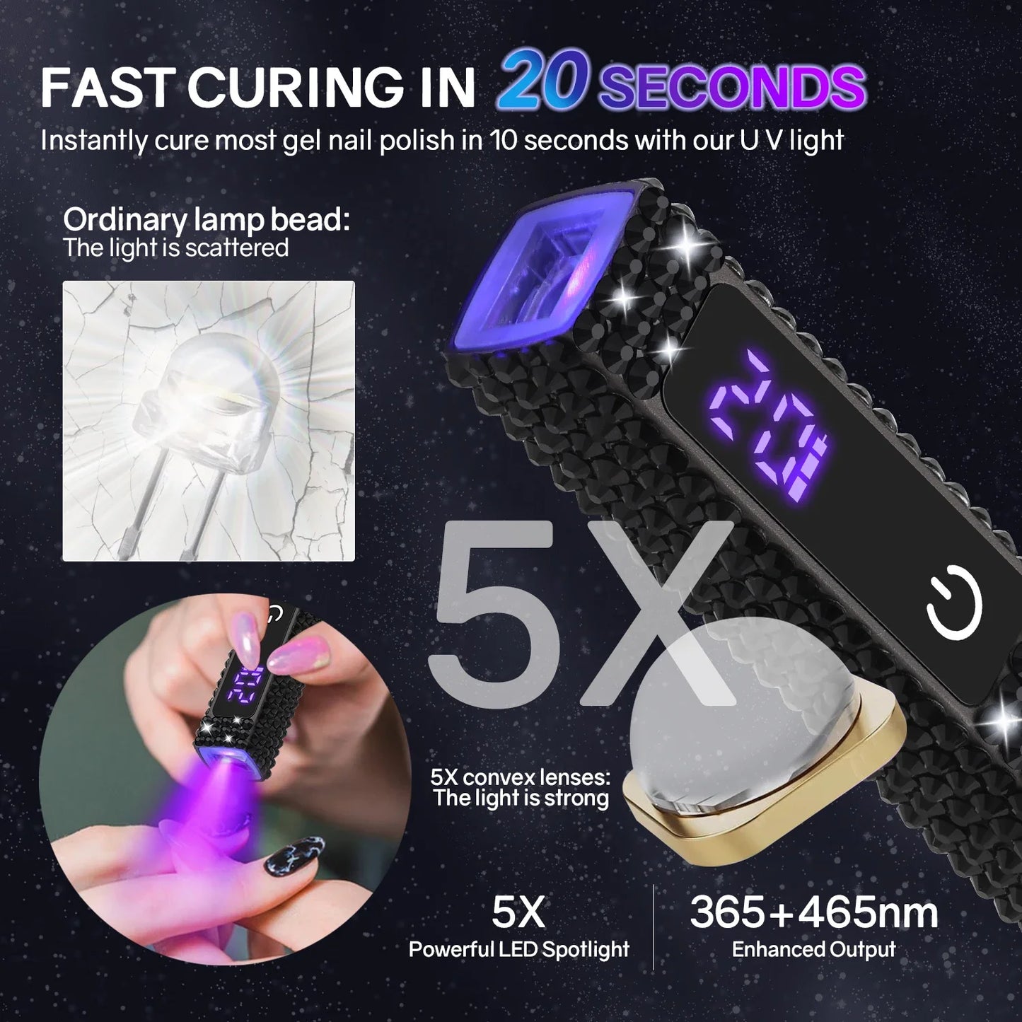 UV LED Nail Lamp Dryer Machine Portable USB Rechargeable Nail Dryer With Diamond Quick Drying Handheld Manicure Lamp For Gel