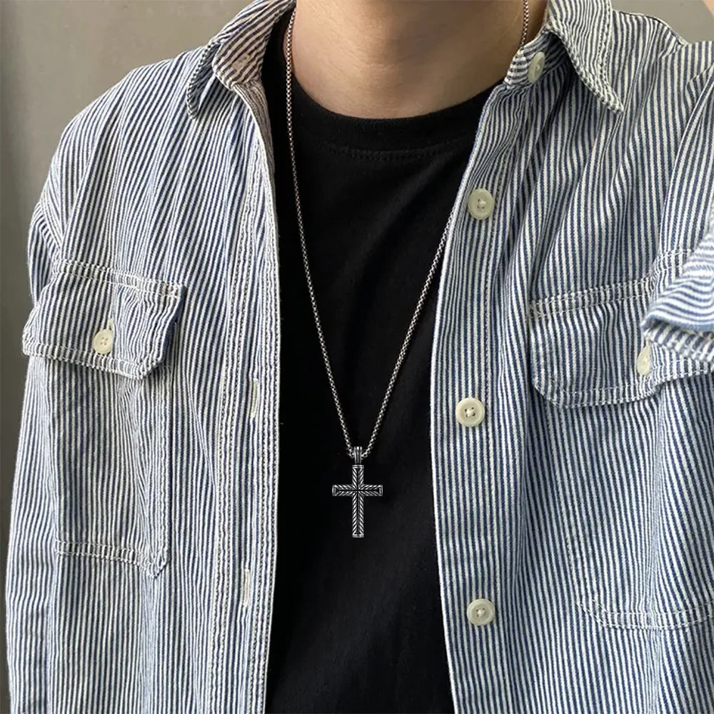 Men's Personality Vintage Cross Titanium Steel Necklace Men's Stainless Steel Pendant Necklace