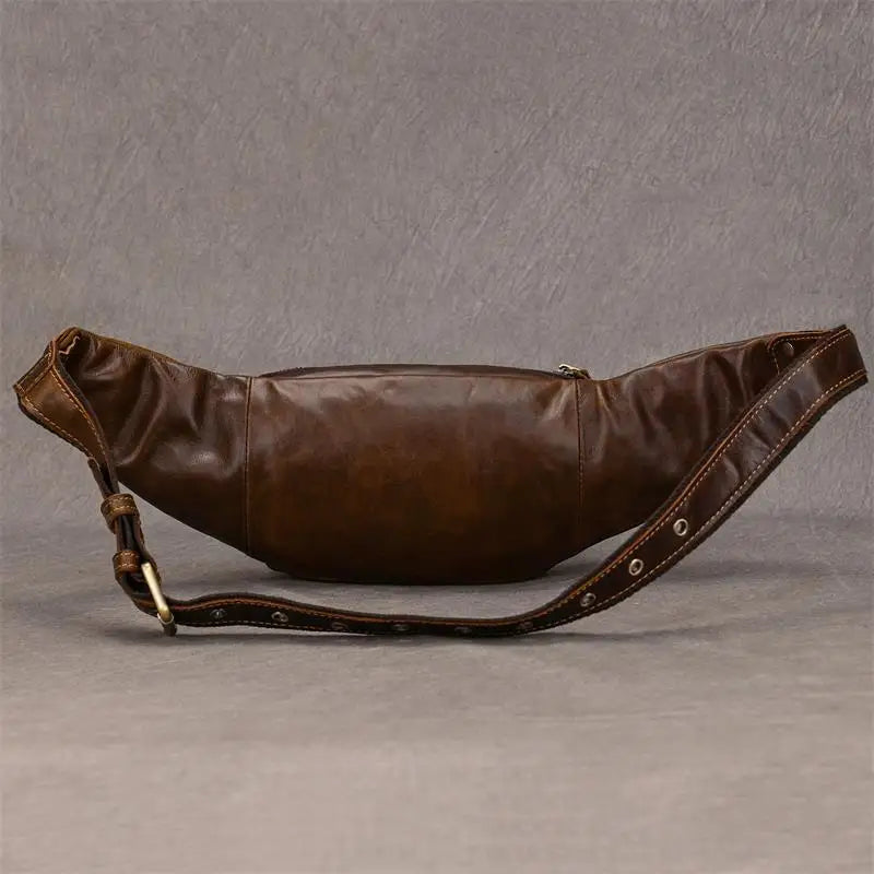 Newsbirds Men's Genuine Leather Chest Bag — Vintage Crossbody Sling & Outdoor Belt Pouch