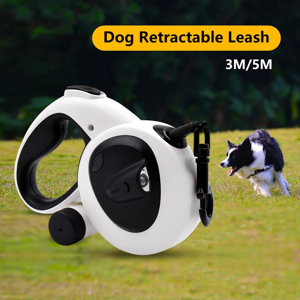 Led Light Up Pet Running Retractable Dog Leash  Automatic with Flashlight and Poop Bag Dispenser