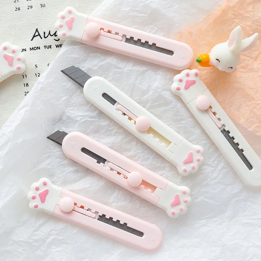 Mini Cute Portable Paper Cutter & Box Opener – Compact Student Office Knife in Pink, Black & White