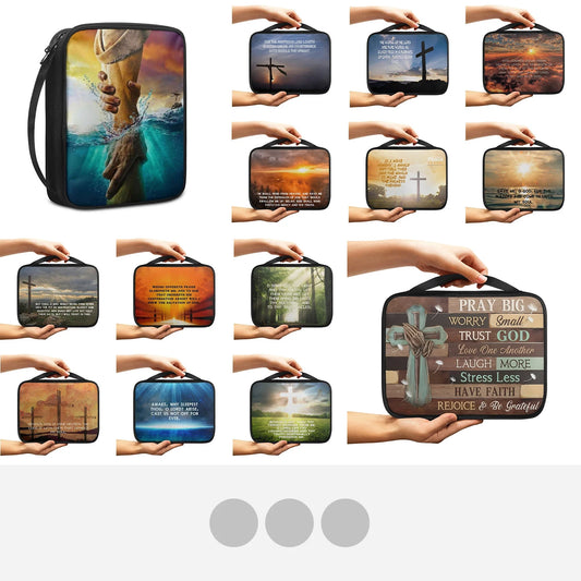 Cross & Psalm Bible Carrying Case – Polyester, Handle, Organizer | Christian Gift for Men & Women