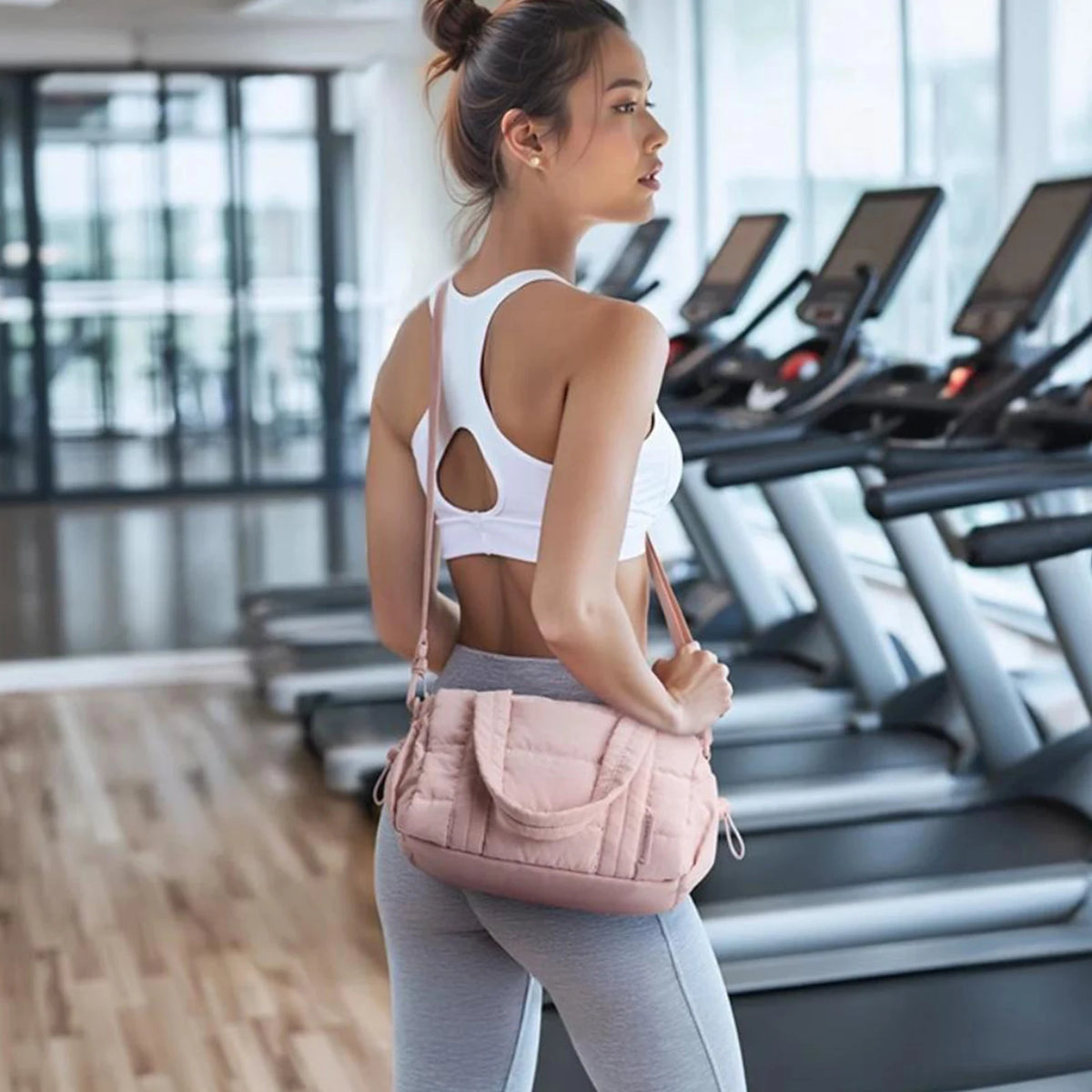 Women's Quilted Nylon Duffle Bag – Crossbody Gym & Travel Shoulder Bag