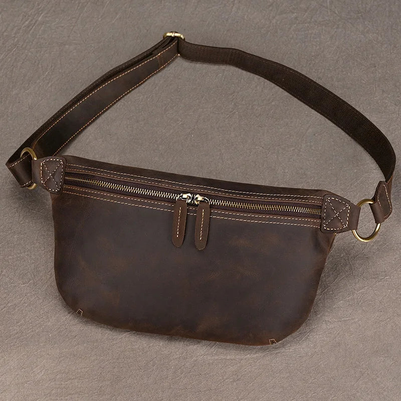 Newsbirds Men's Genuine Leather Chest Bag — Vintage Crossbody Sling & Outdoor Belt Pouch