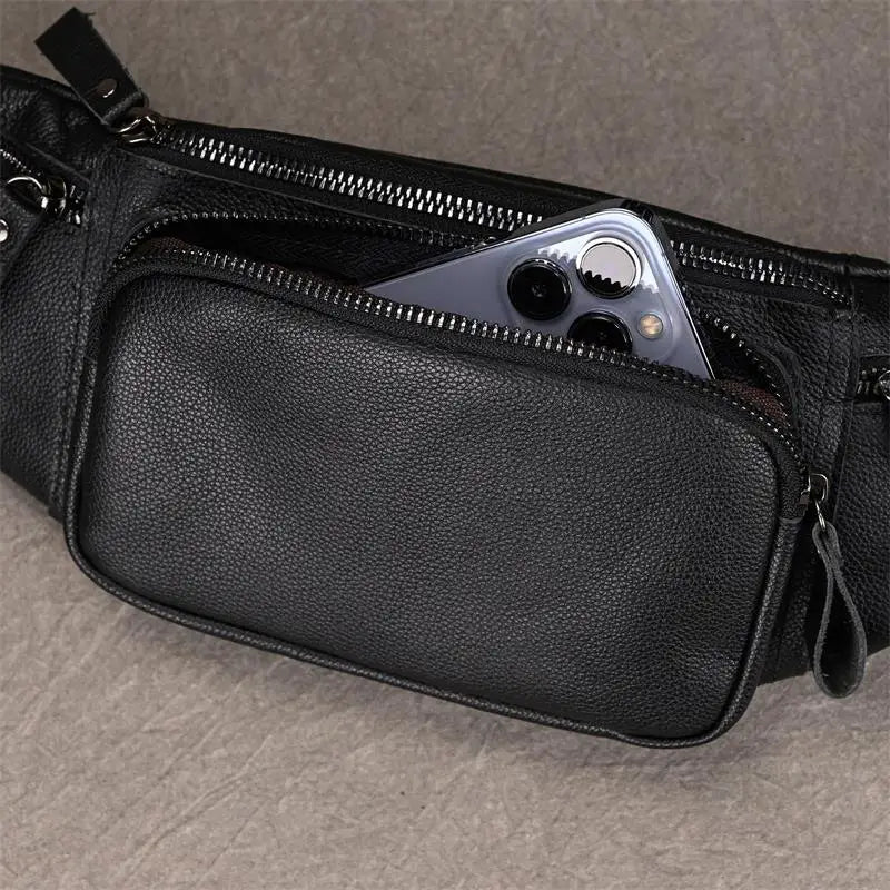 Newsbirds Men's Genuine Leather Chest Bag — Vintage Crossbody Sling & Outdoor Belt Pouch