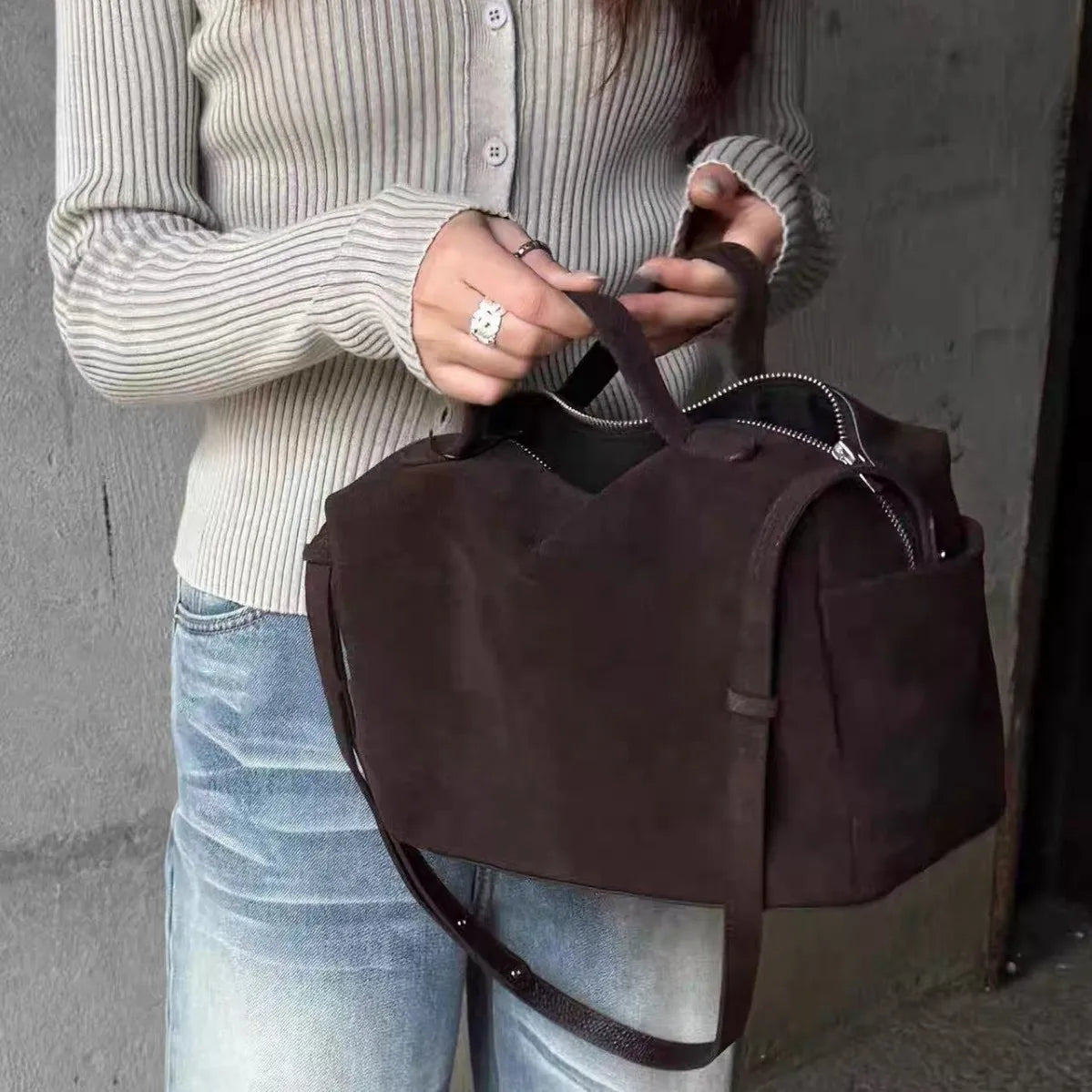 Flannel Suede Bowling Bag | Women's Versatile Crossbody Handbag