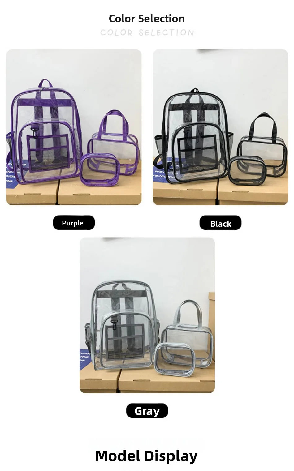 Large Capacity Transparent PVC Backpack – Waterproof School & Travel Bag for Students