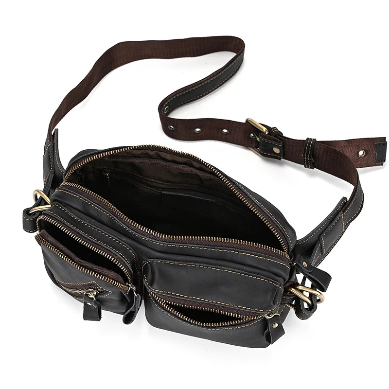 Newsbirds Men's Genuine Leather Chest Bag — Vintage Crossbody Sling & Outdoor Belt Pouch