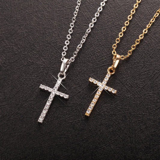 HipHop Fashion Cross Necklace For Women Crystal Zircon Men Necklace  Metal Chains Choker Jesus Pendants Jewelry Gift