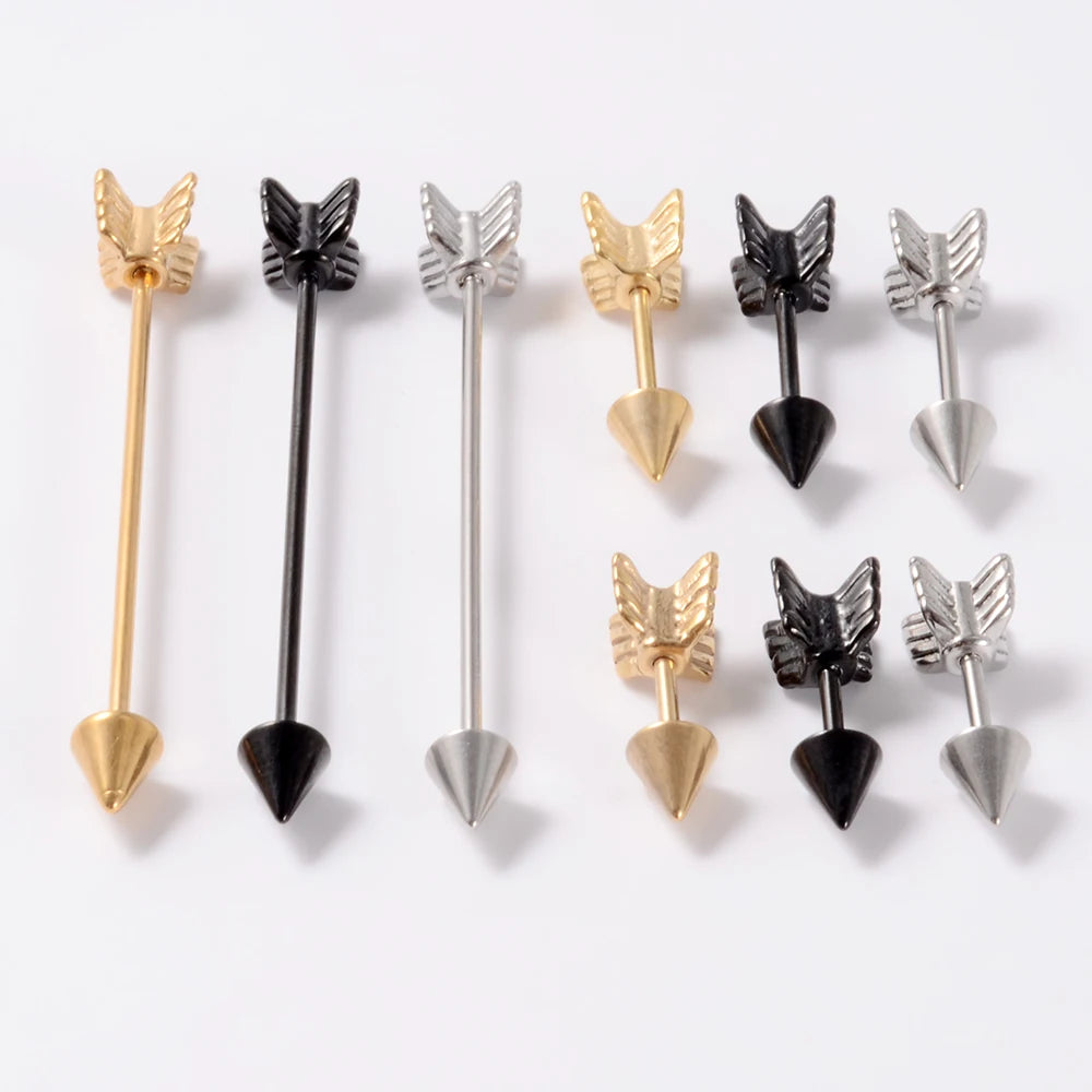 1Pcs Surgical Steel Arrow Design Spike Cartilage Earrings Multi-Use Arrow Industrial Barbell Piercing For Women Man Body Jewelry